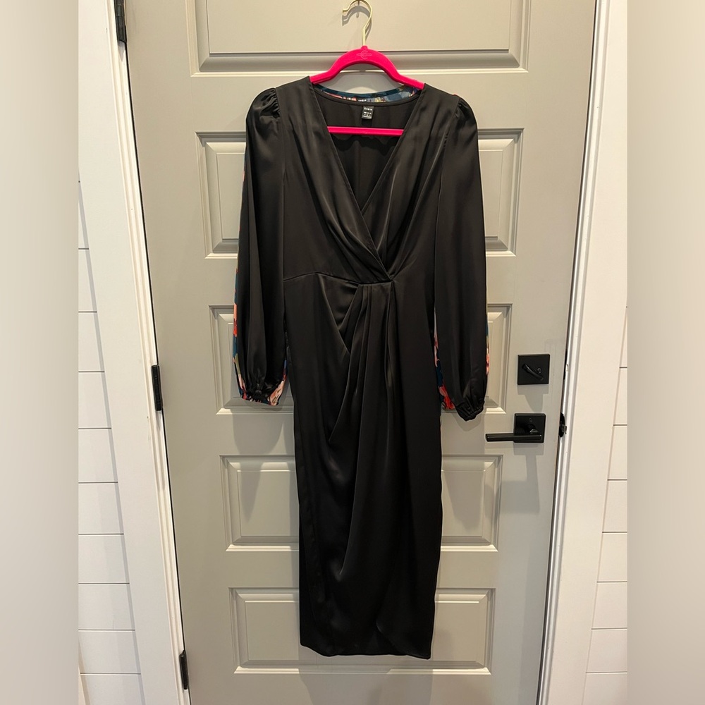 SHEIN Black Long Sleeve Dress with Elegant Draping